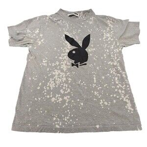 Y2K VTG‎ Customed Playboy Thrashed Bleach Splatter PacSun Graphic Tee Sz M